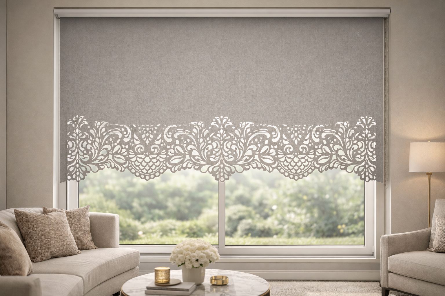 Lazer Nakış İşlemeli Stor Perde